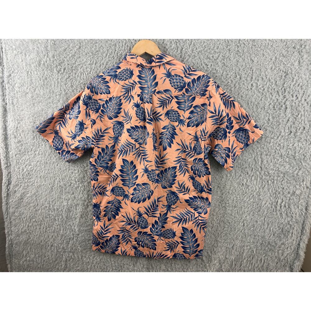 Go Barefoot Hawaiian Shirt Mens M Peach Blue Pineapple Aloha Made USA Cotton - Picture 2 of 8